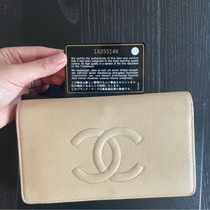 Beige Authentic Vintage Chanel Wallet